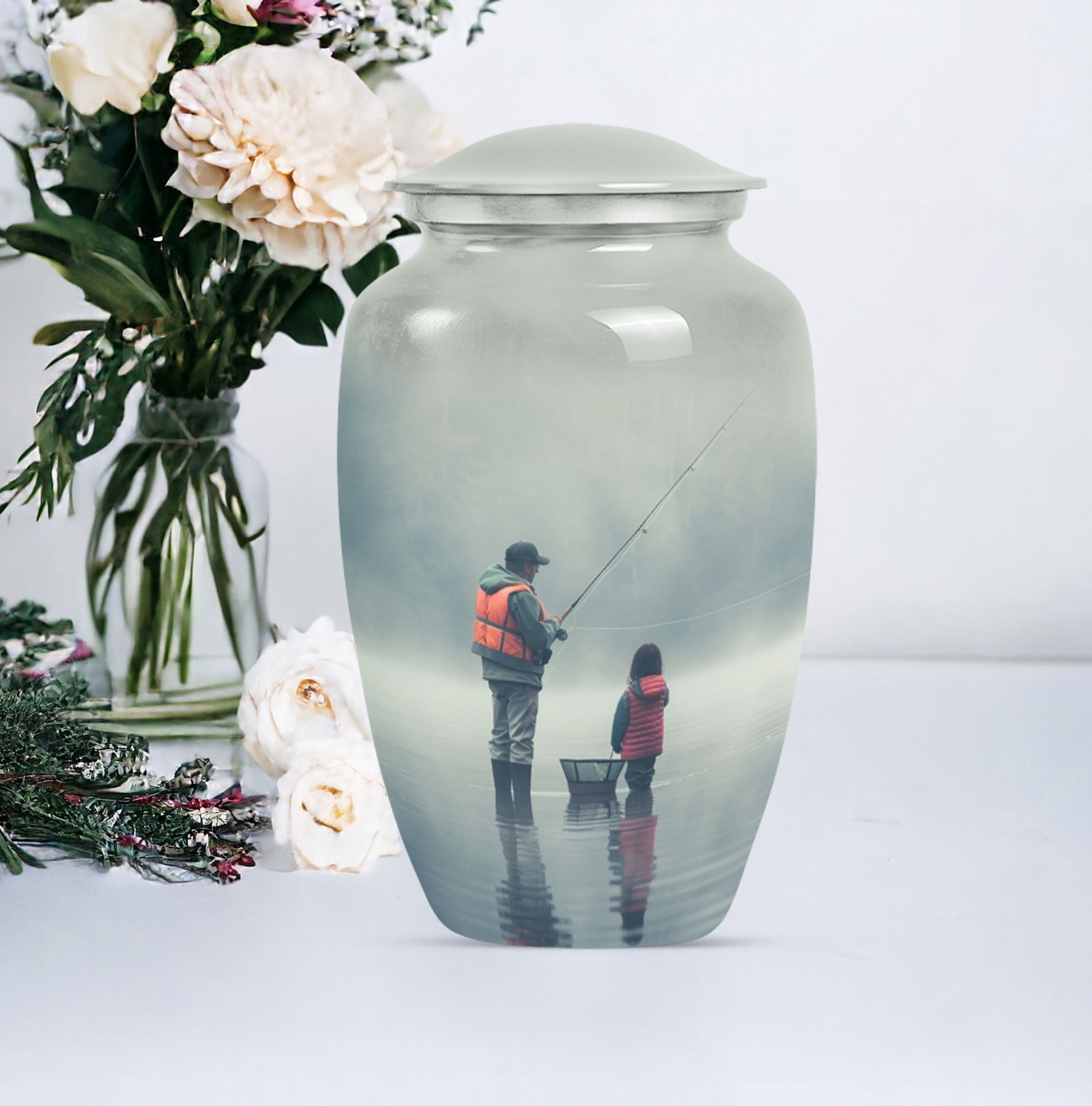 Classic fishing urn, 10-inch large for cremation ashes