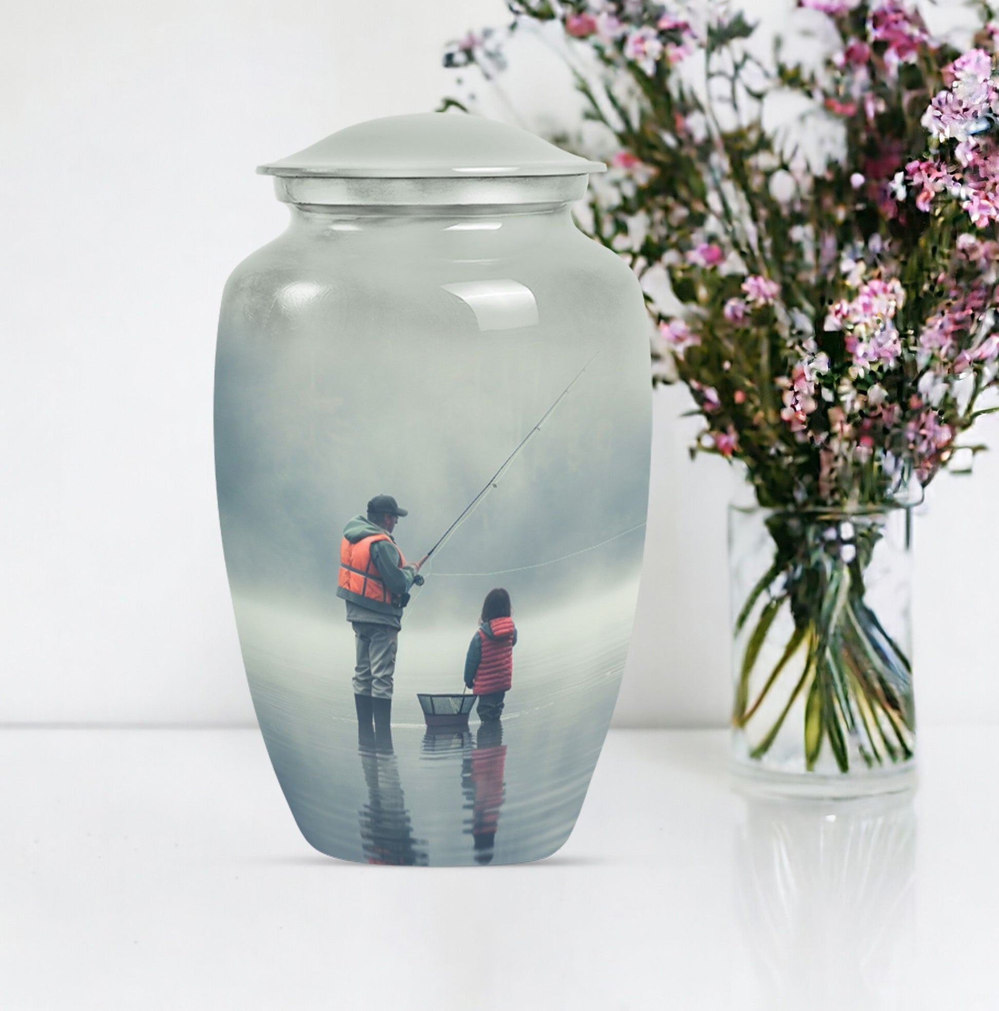 Classic fishing urn, 10-inch large for cremation ashes