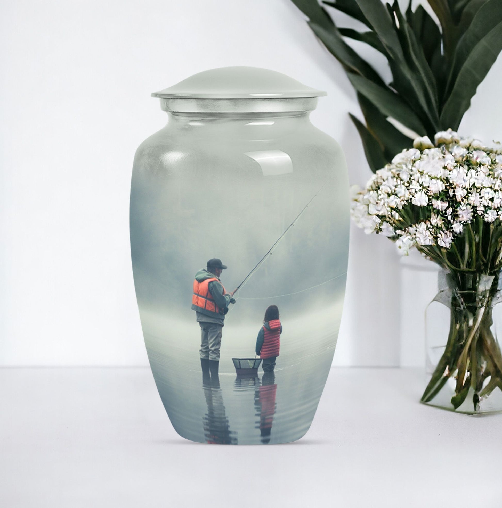 Classic fishing urn, 10-inch large for cremation ashes