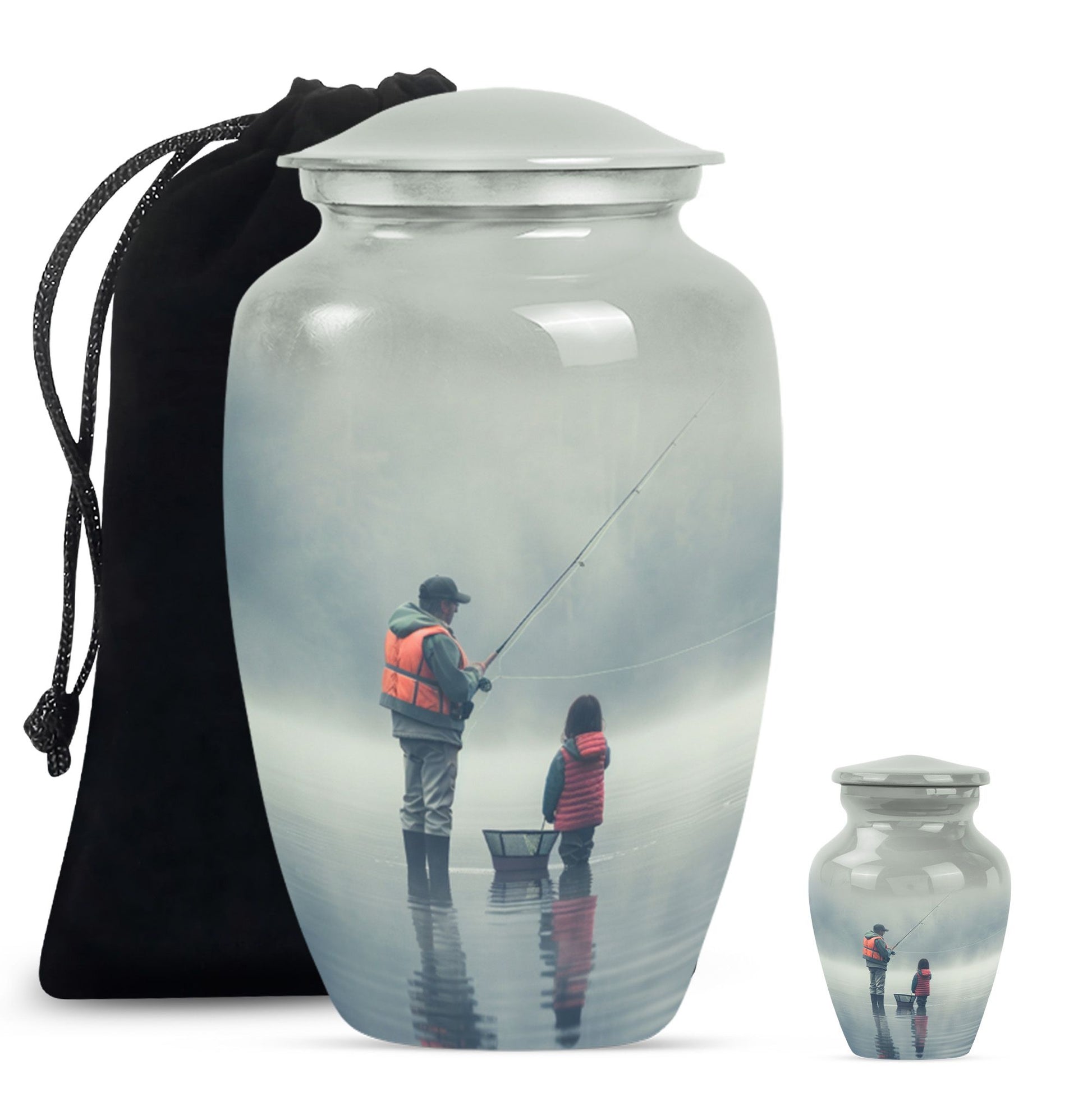 Classic fishing urn, 10-inch large for cremation ashes