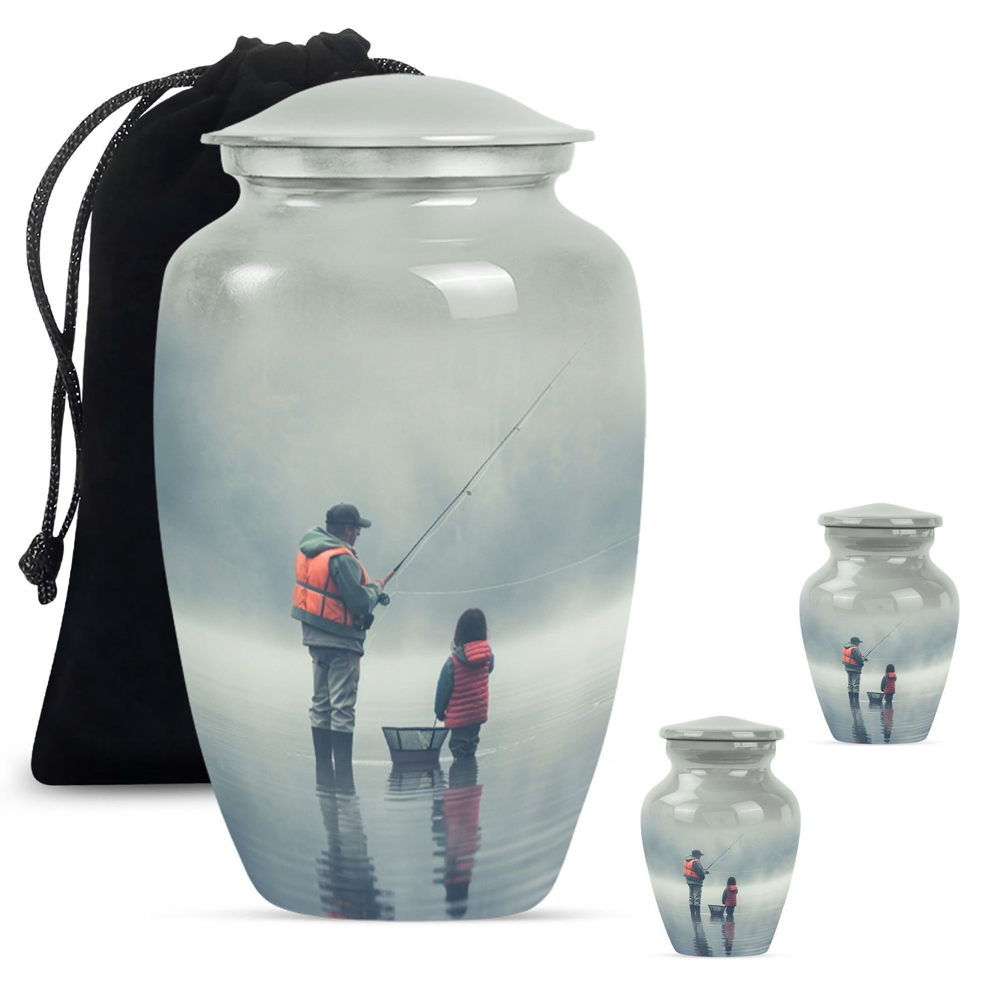 Classic fishing urn, 10-inch large for cremation ashes