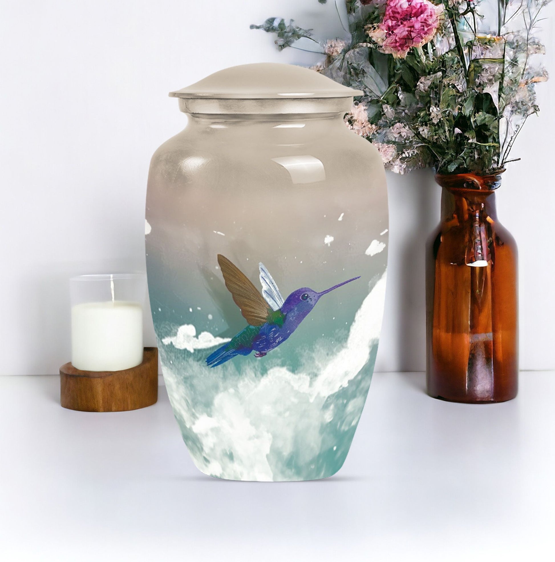 humming bird memorial urn for male or female adults.