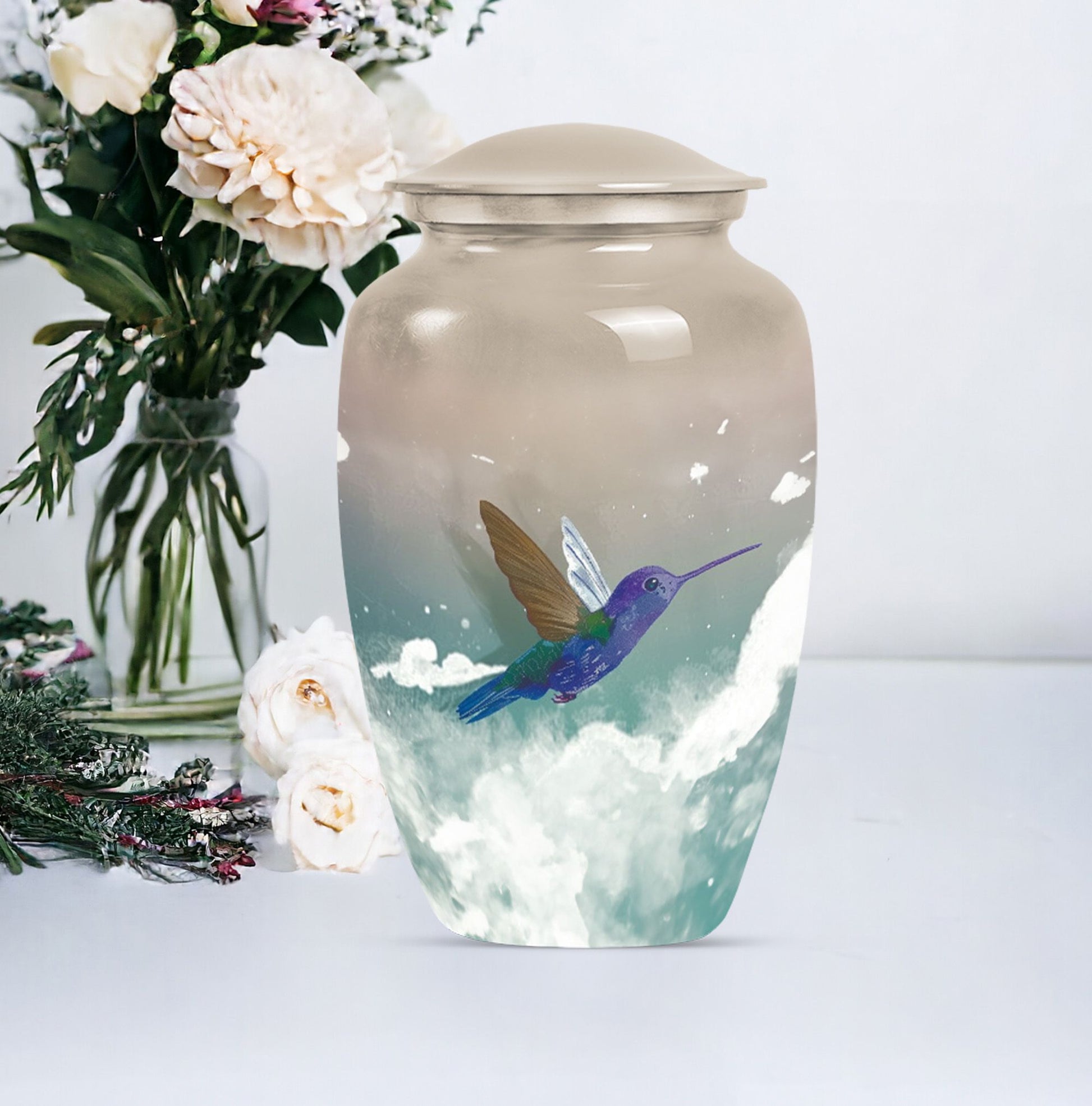 humming bird memorial urn for male or female adults.