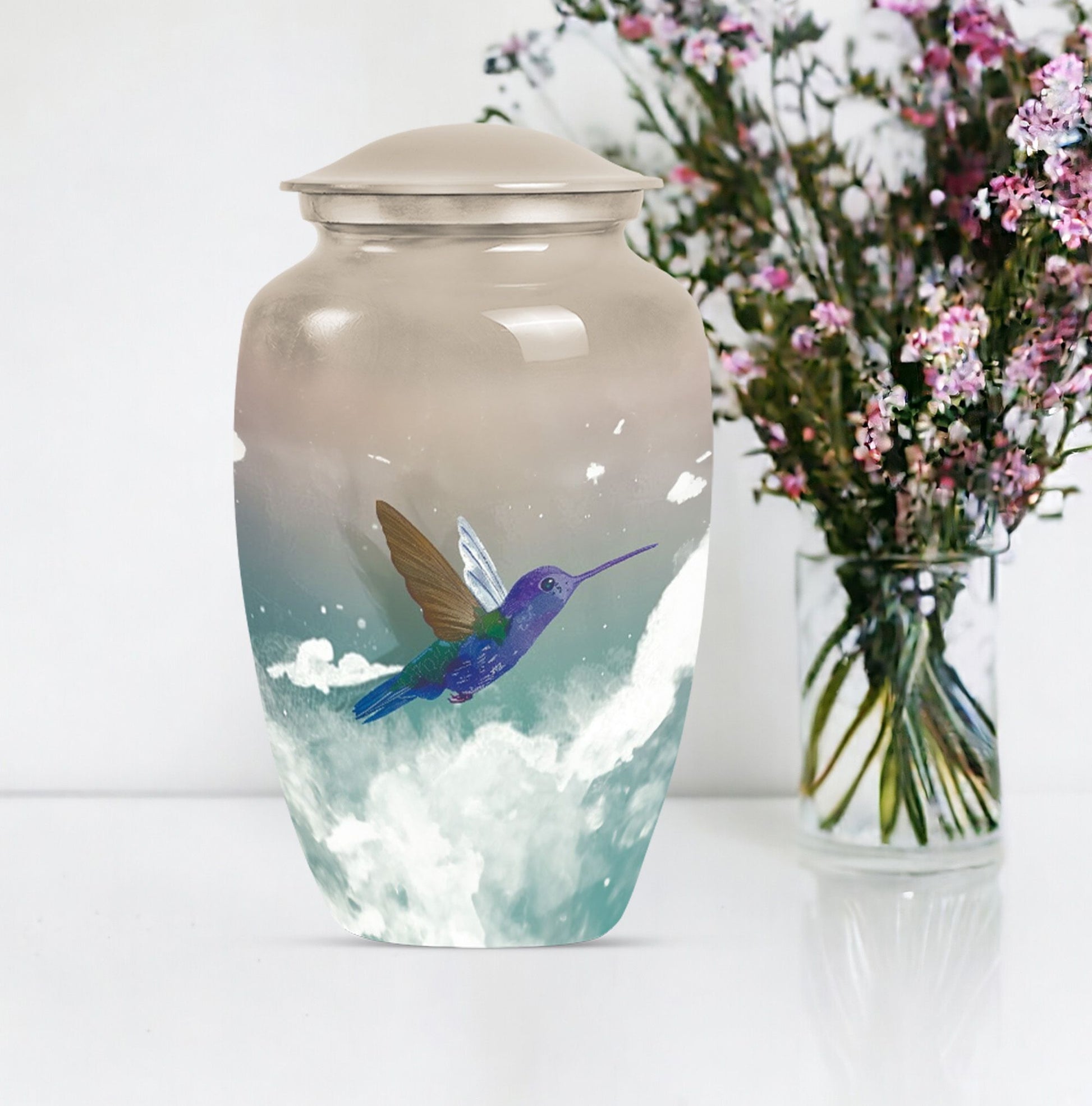 humming bird memorial urn for male or female adults.