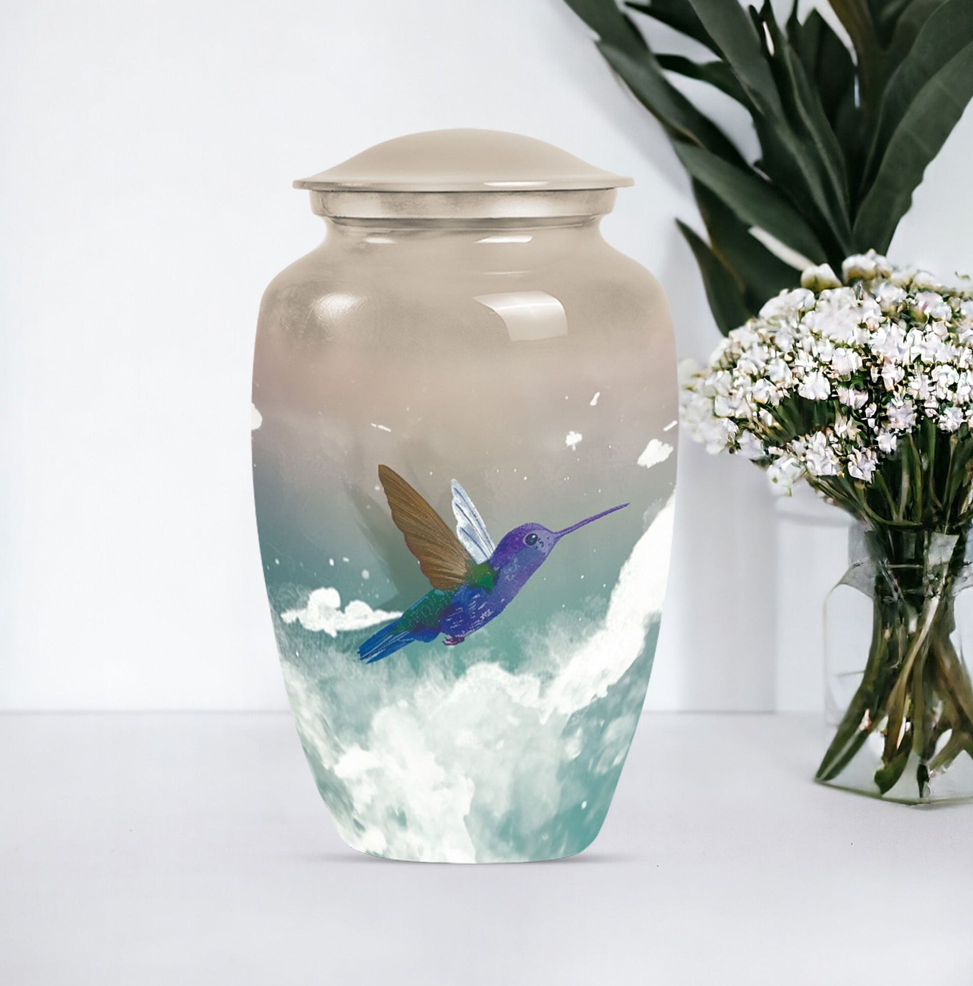 humming bird memorial urn for male or female adults.