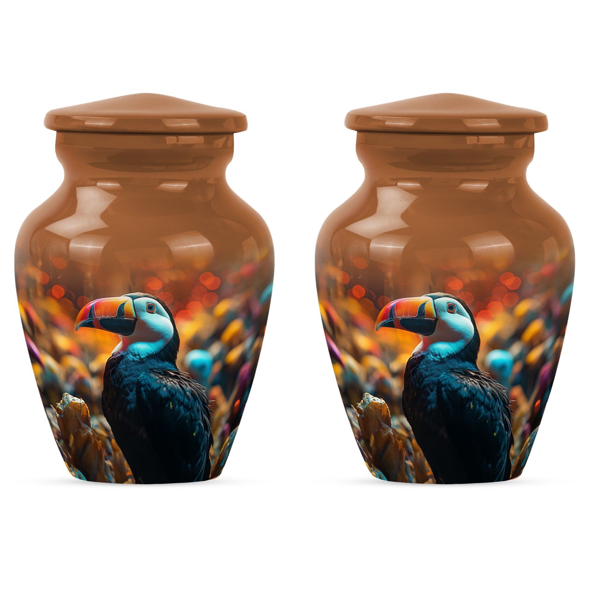 Toucans urn, 10-inch classic aluminium funeral urn