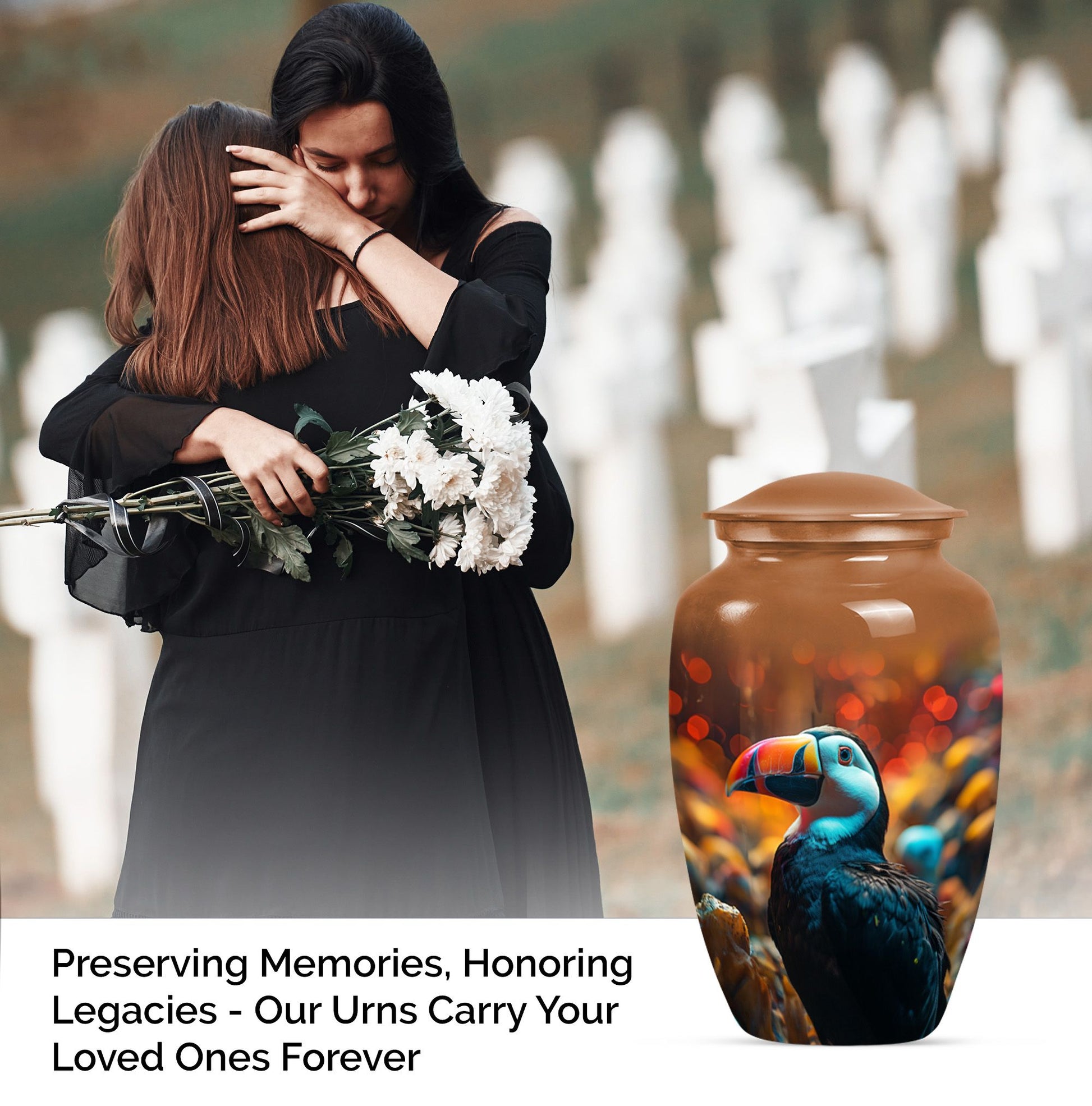 Toucans urn, 10-inch classic aluminium funeral urn