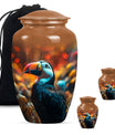 Toucans urn, 10-inch classic aluminium funeral urn