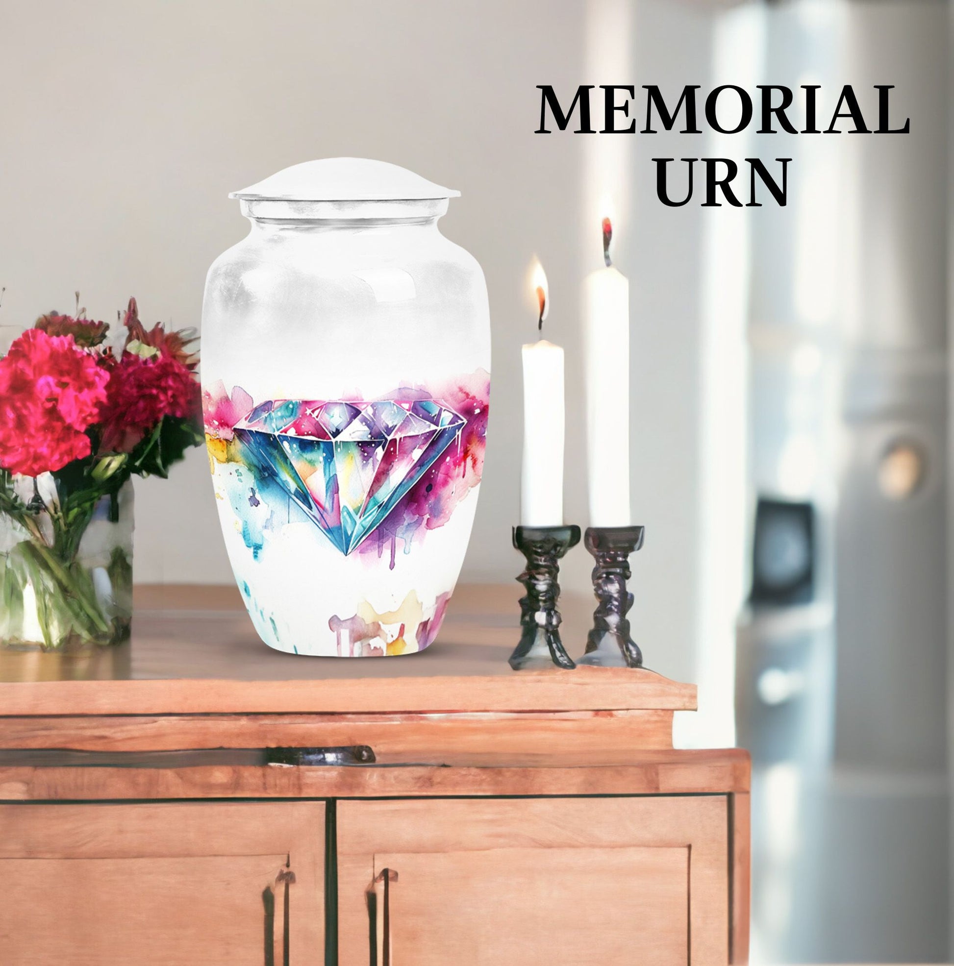 Classic 10-inch diamond urn for adult male ashes.