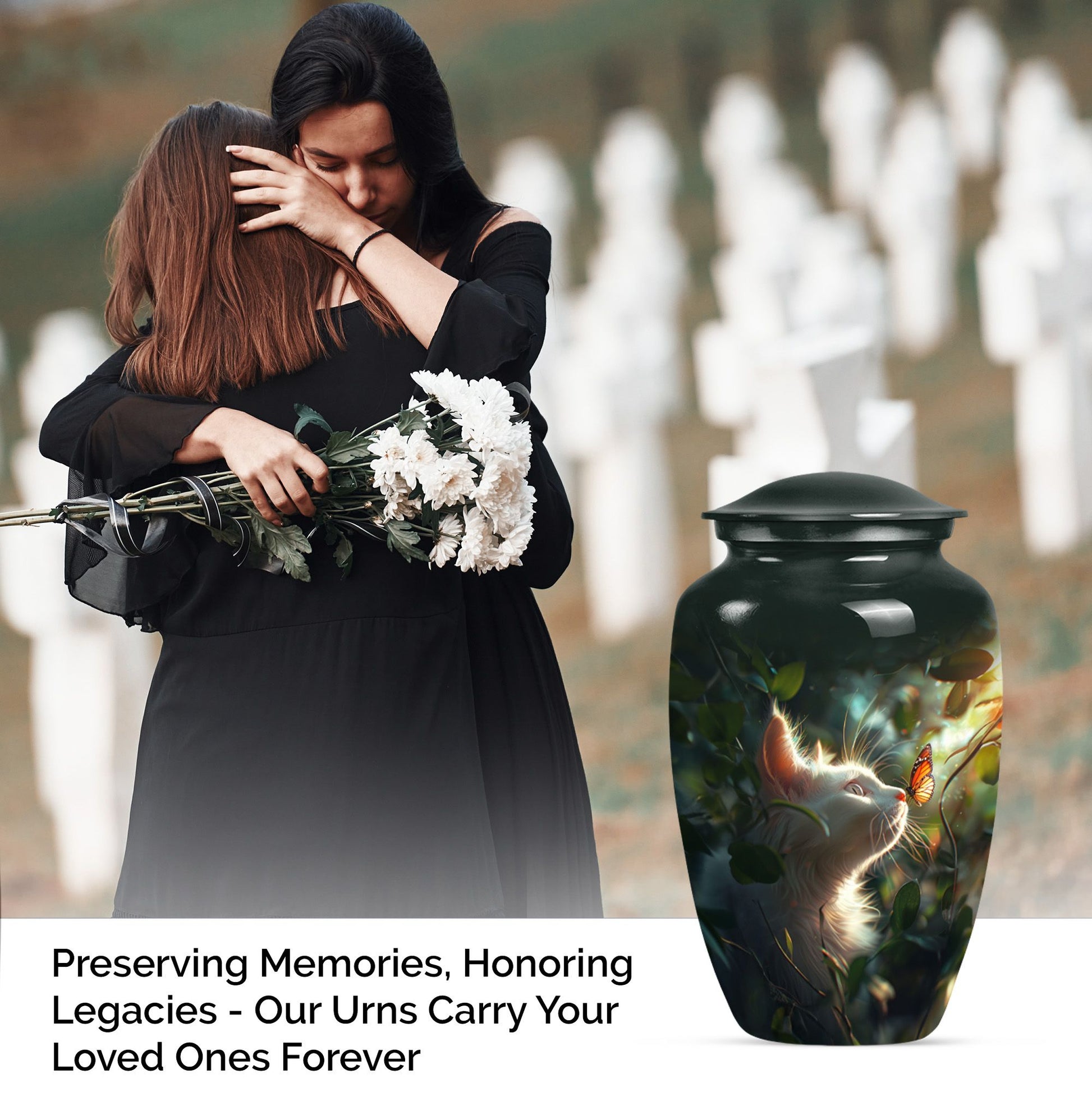 White 10-inch classic urn for cremation ashes.