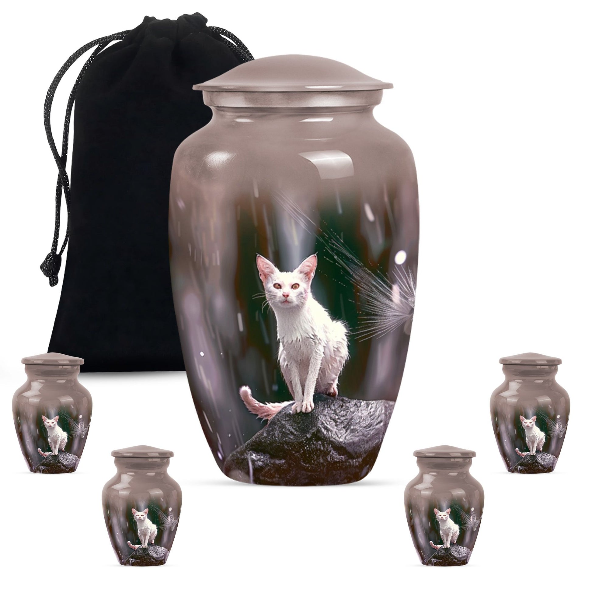 10-inch white cat memorial urn, funeral large urn