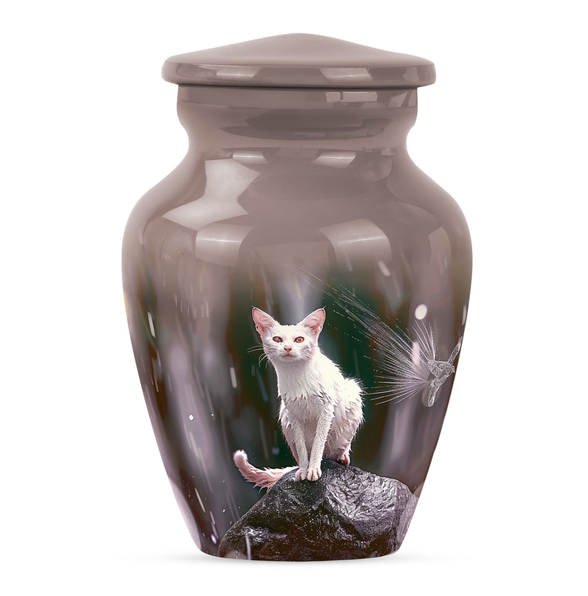 10-inch white cat memorial urn, funeral large urn