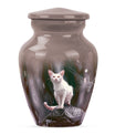 10-inch white cat memorial urn, funeral large urn