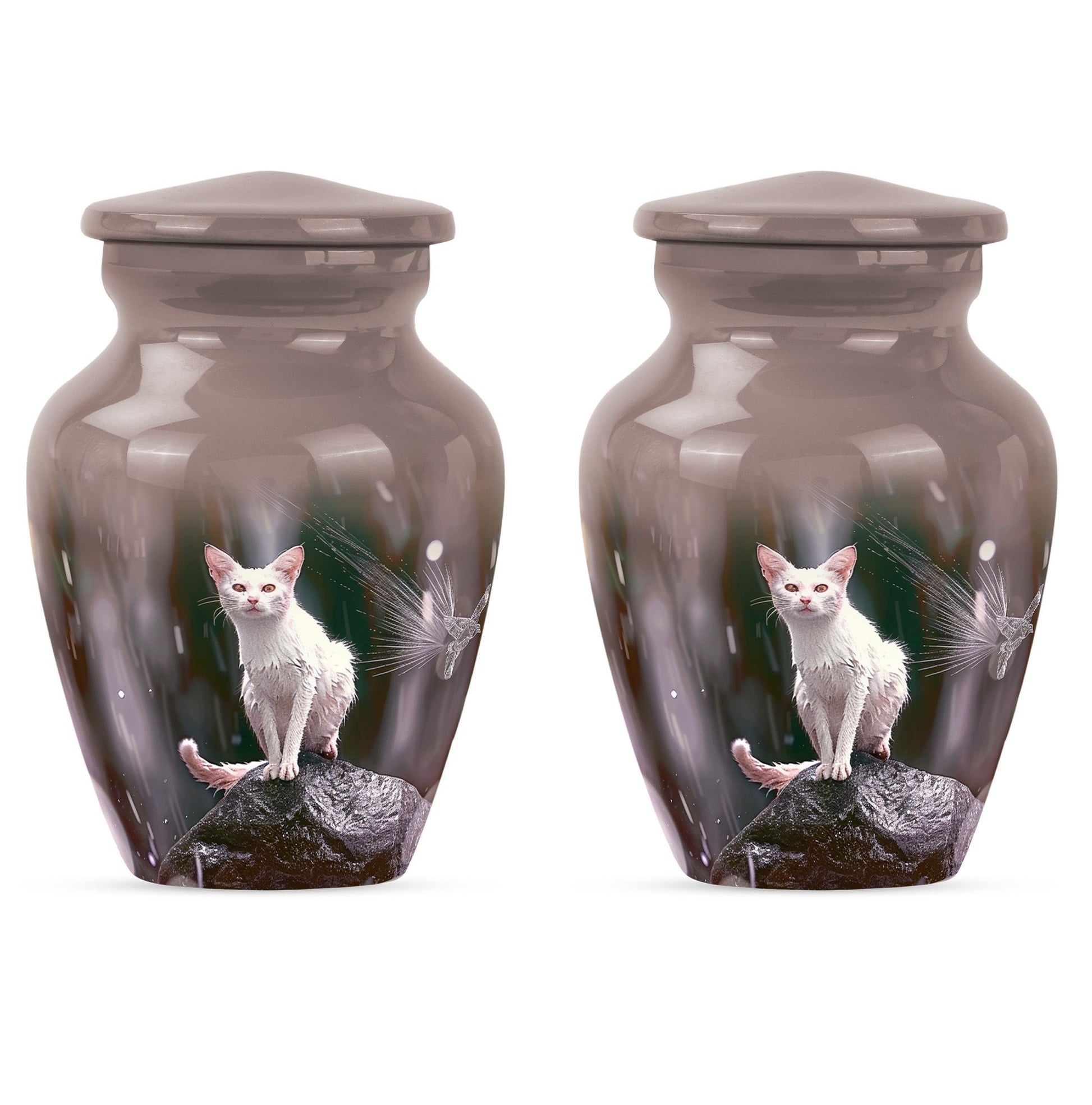 10-inch white cat memorial urn, funeral large urn