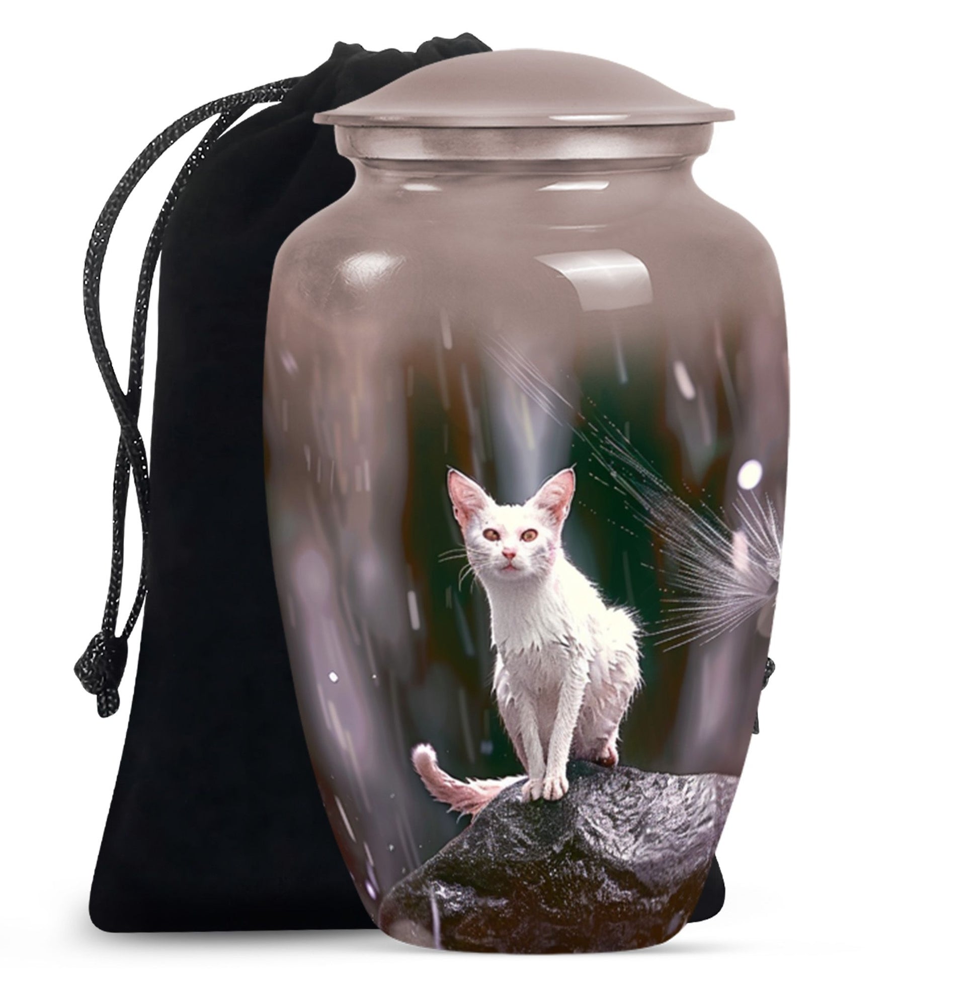 10-inch white cat memorial urn, funeral large urn