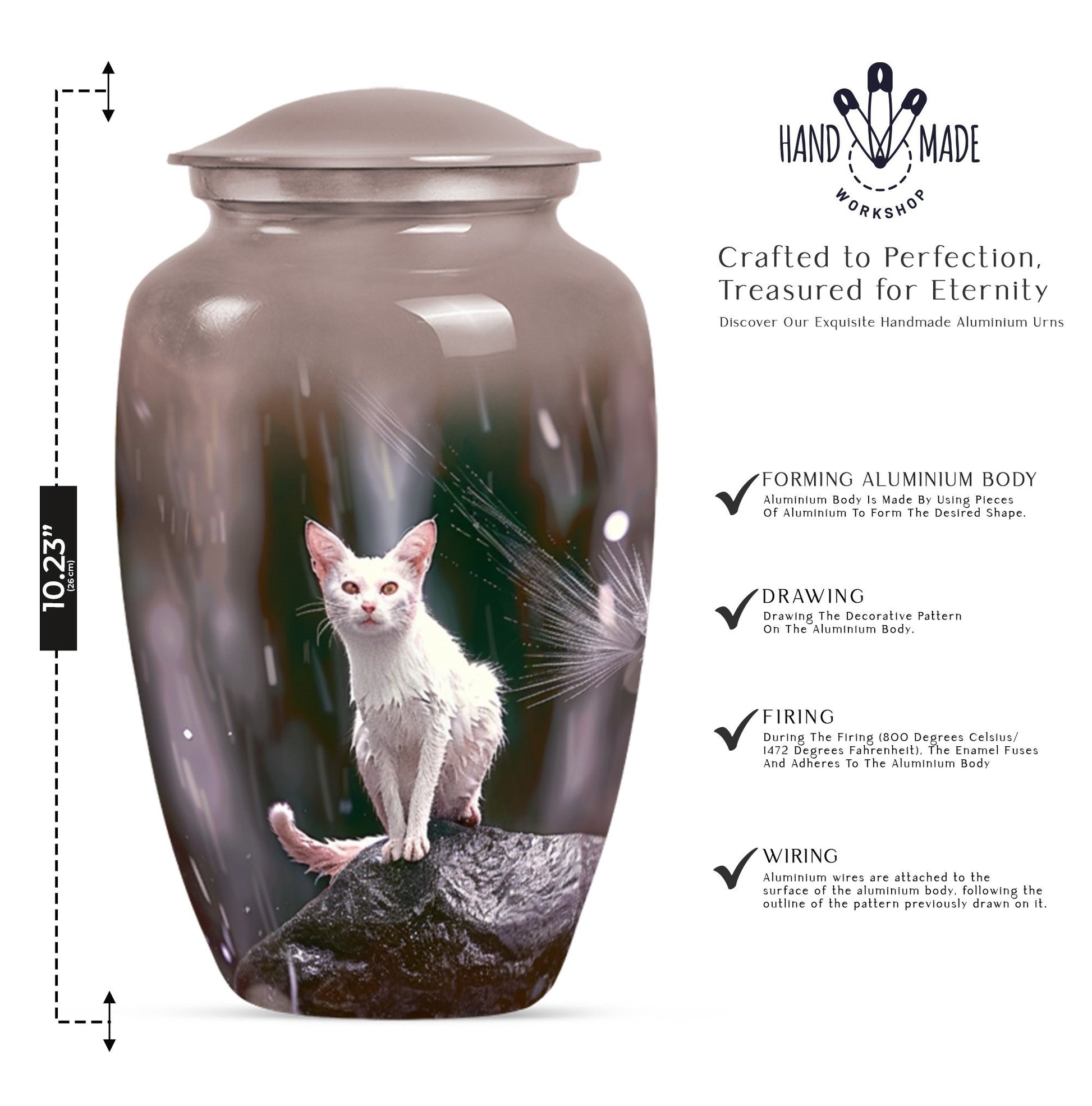 10-inch white cat memorial urn, funeral large urn