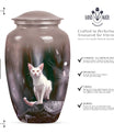 10-inch white cat memorial urn, funeral large urn