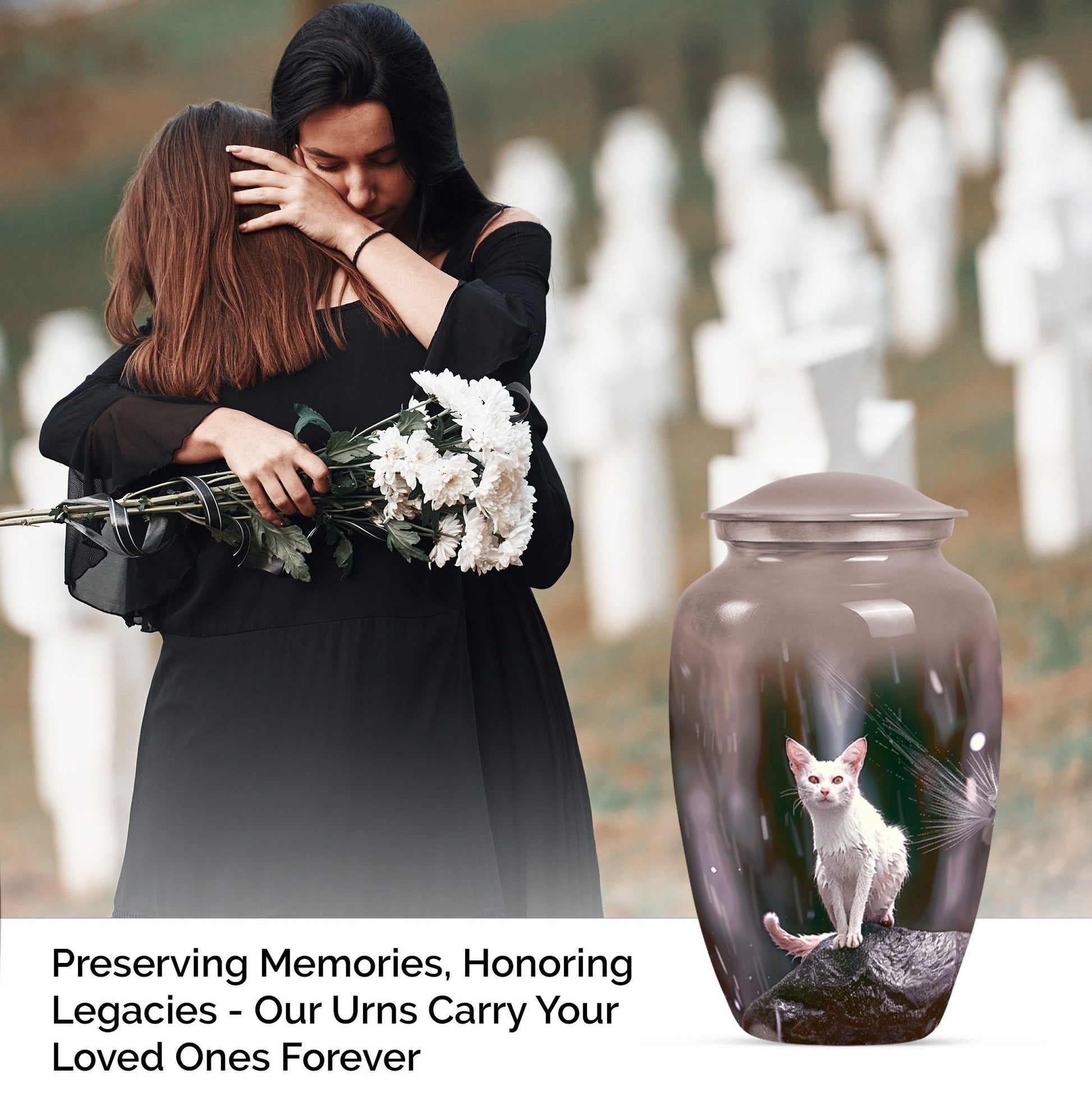 10-inch white cat memorial urn, funeral large urn