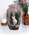 10-inch white cat memorial urn, funeral large urn