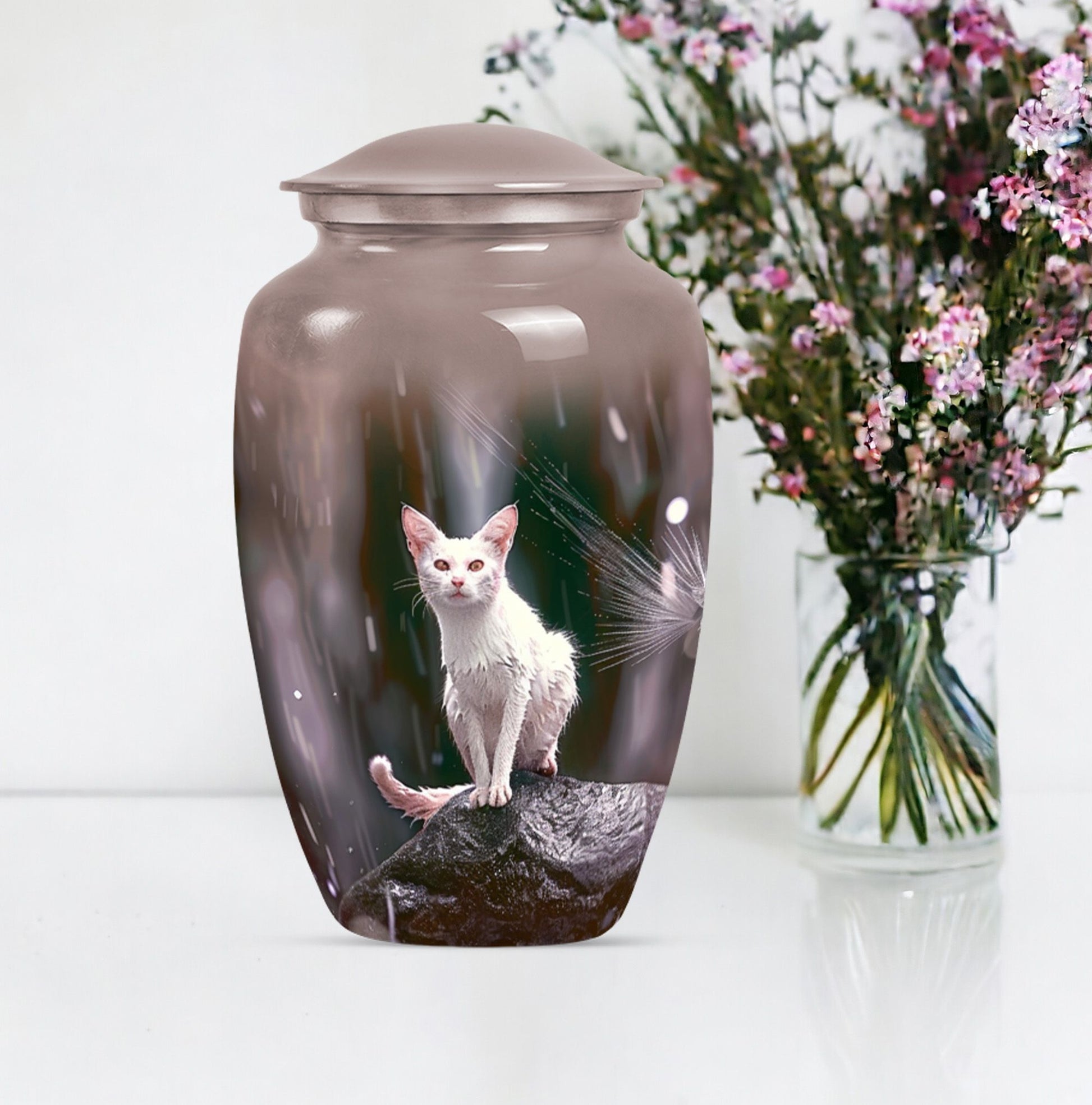 10-inch white cat memorial urn, funeral large urn