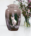 10-inch white cat memorial urn, funeral large urn