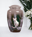 10-inch white cat memorial urn, funeral large urn