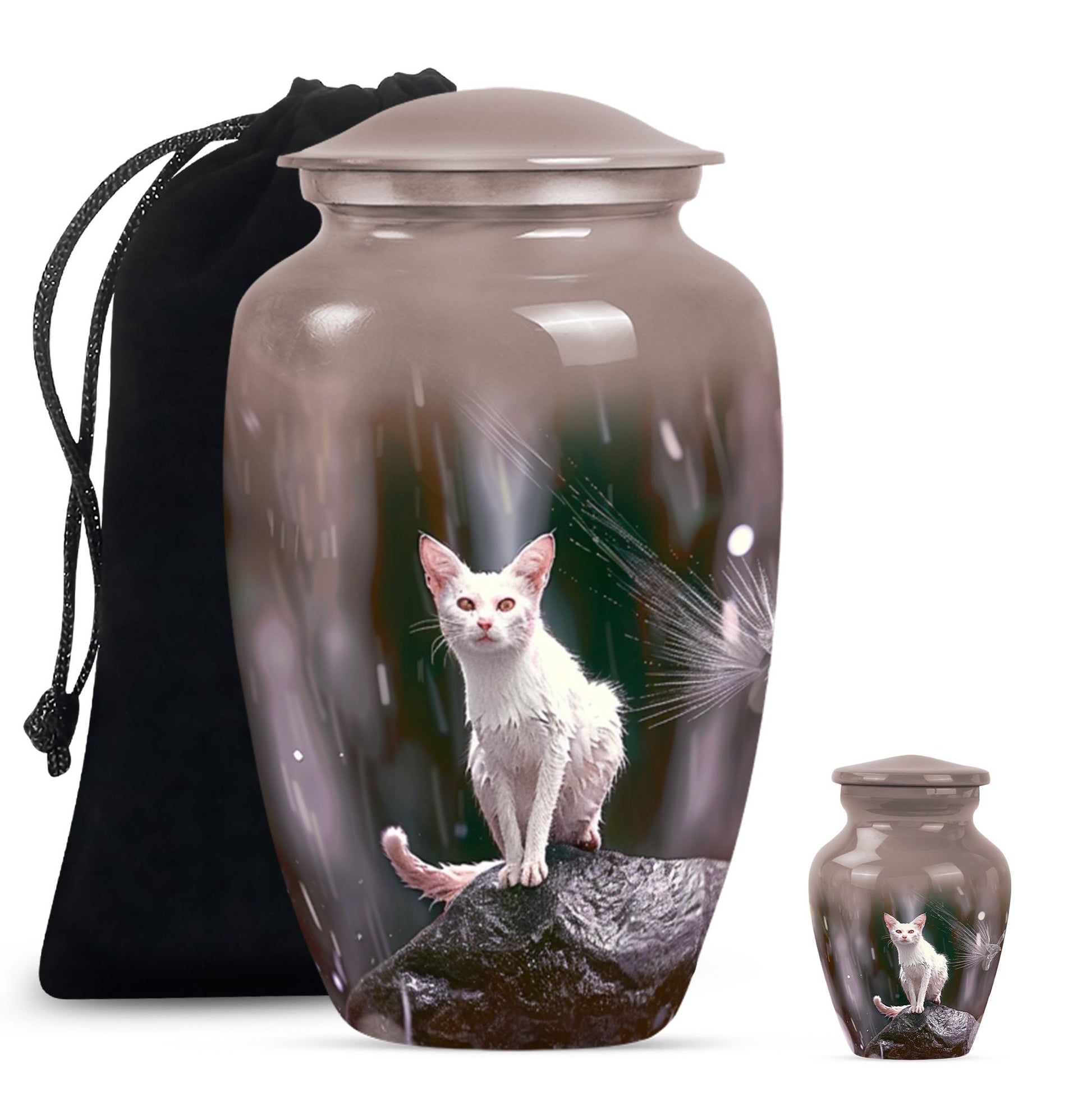 10-inch white cat memorial urn, funeral large urn