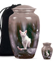 10-inch white cat memorial urn, funeral large urn