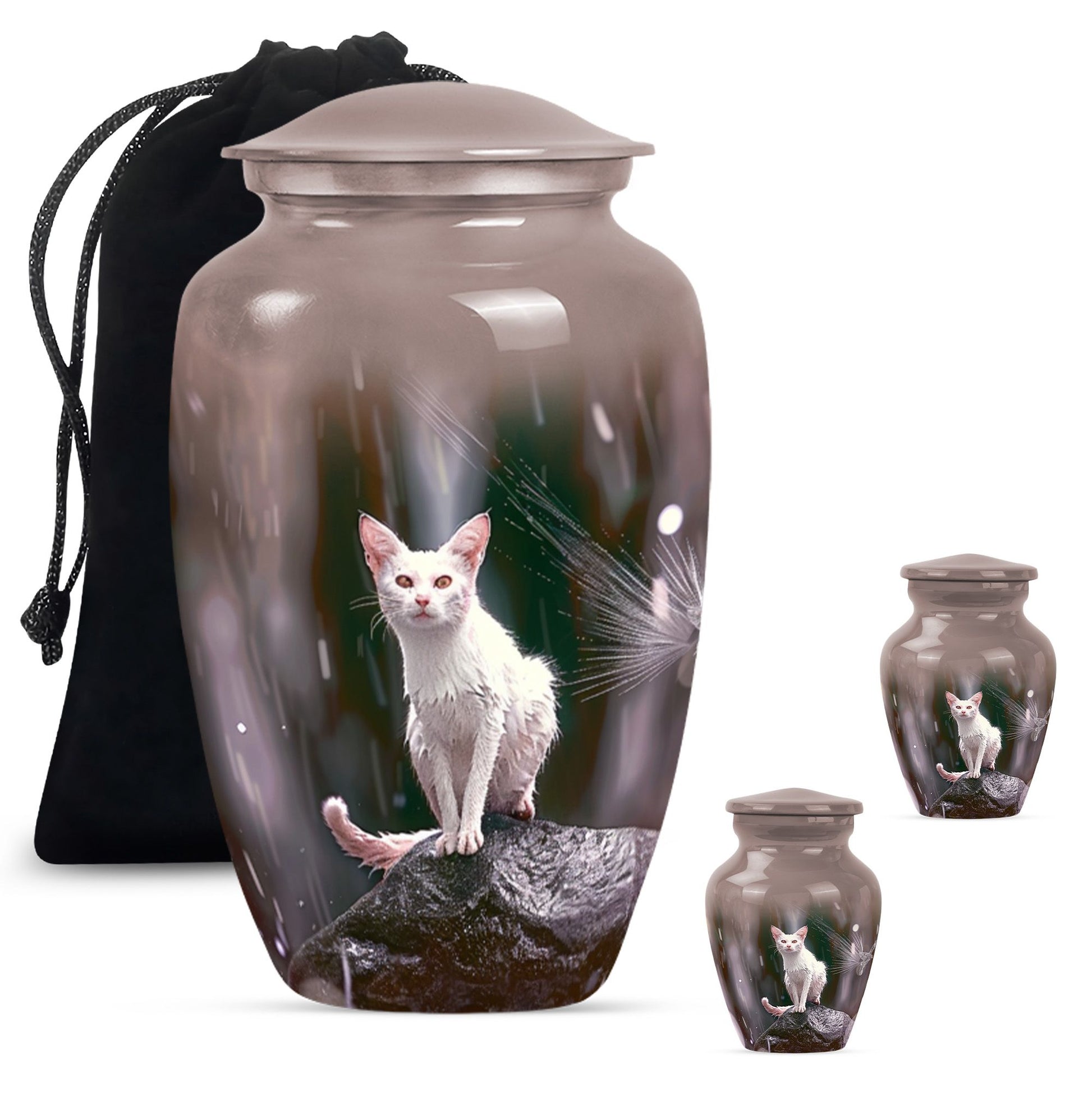 10-inch white cat memorial urn, funeral large urn