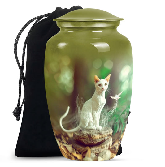 white cat urn for burial ashes