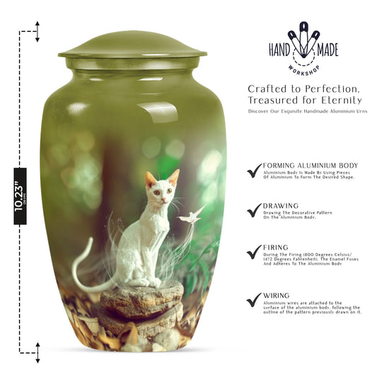 white cat urn for burial ashes