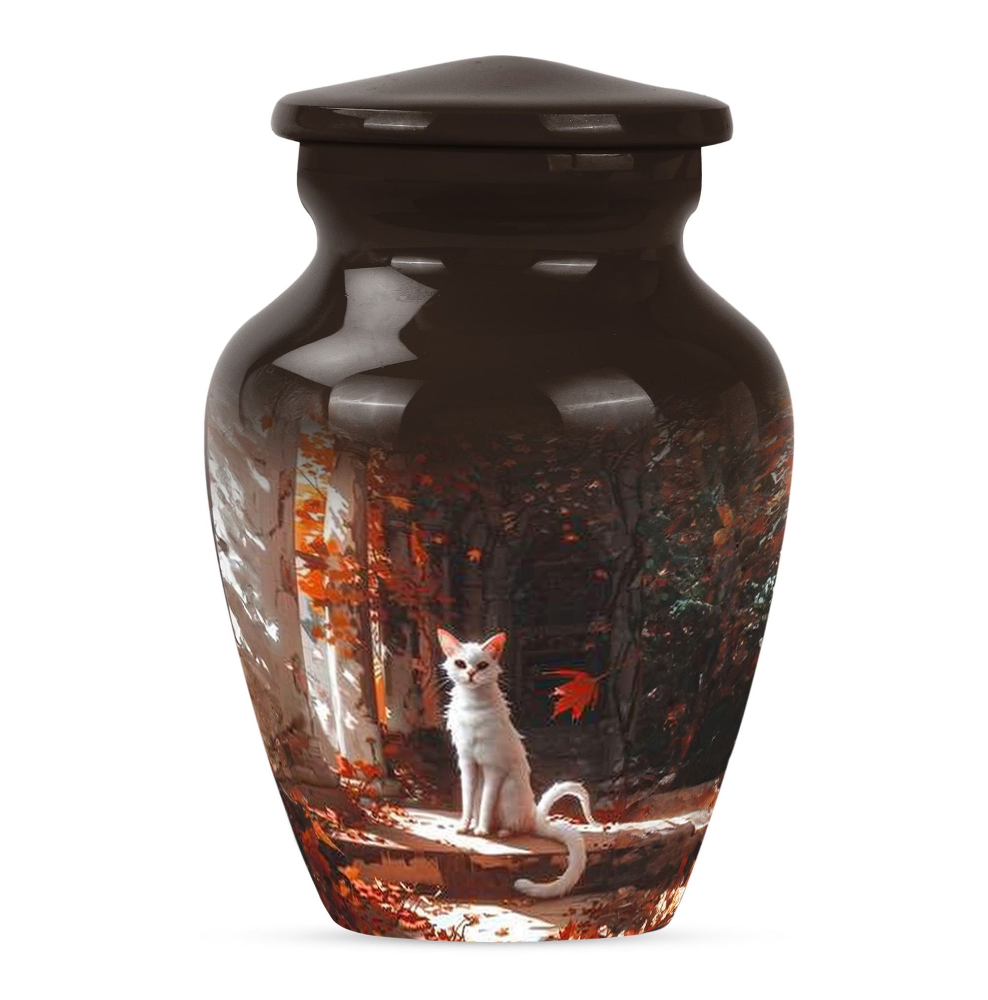 Classic 10-inch white cat urn for Ashes.