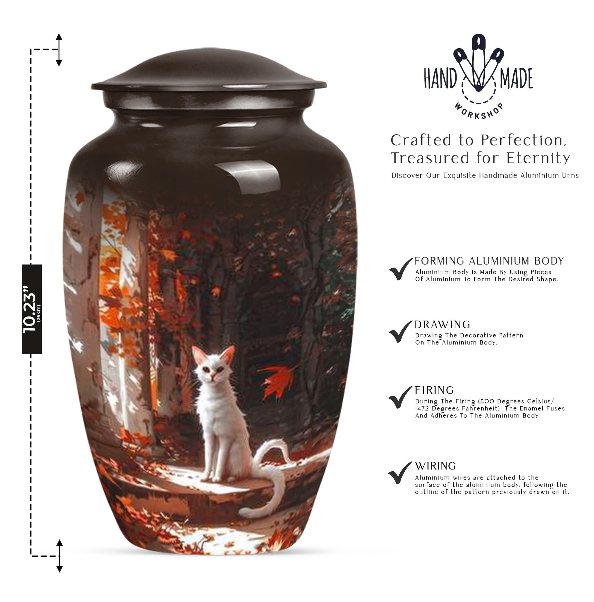 Classic 10-inch white cat urn for Ashes.