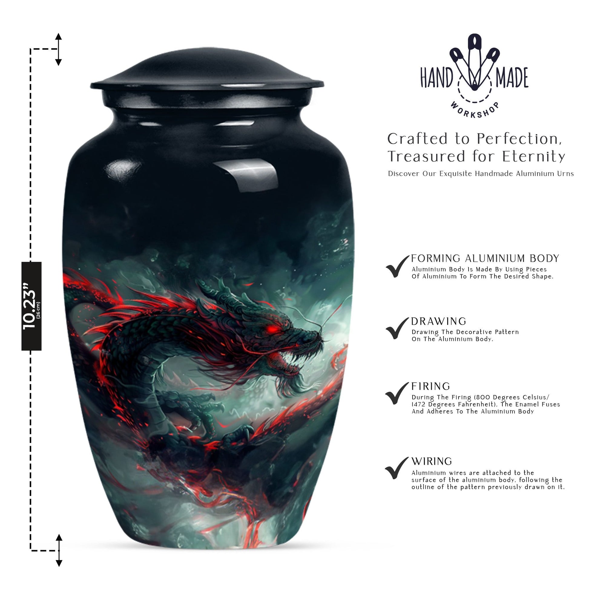 Classic dragon urn, aluminium cremation urn for women