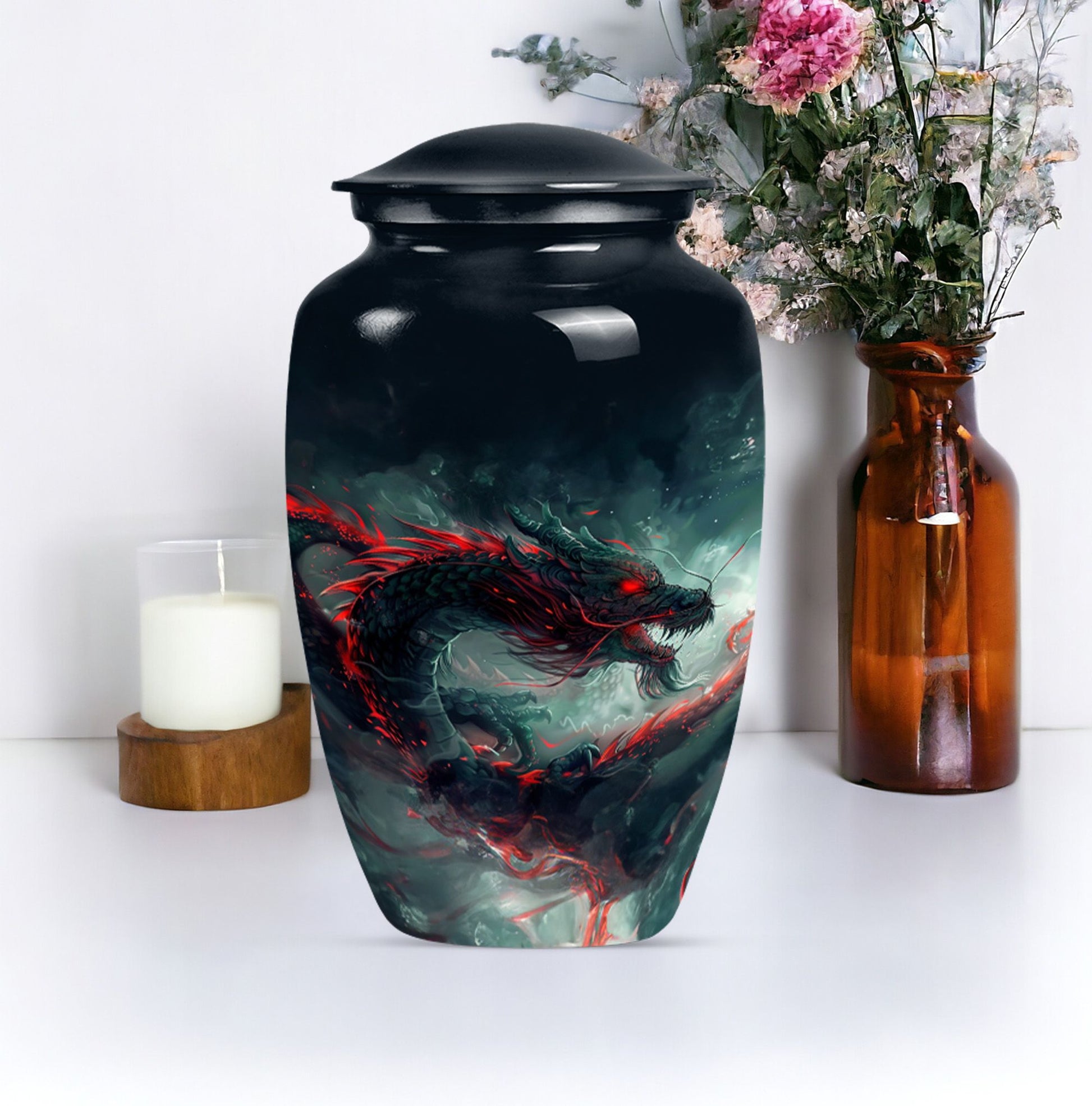 Classic dragon urn, aluminium cremation urn for women