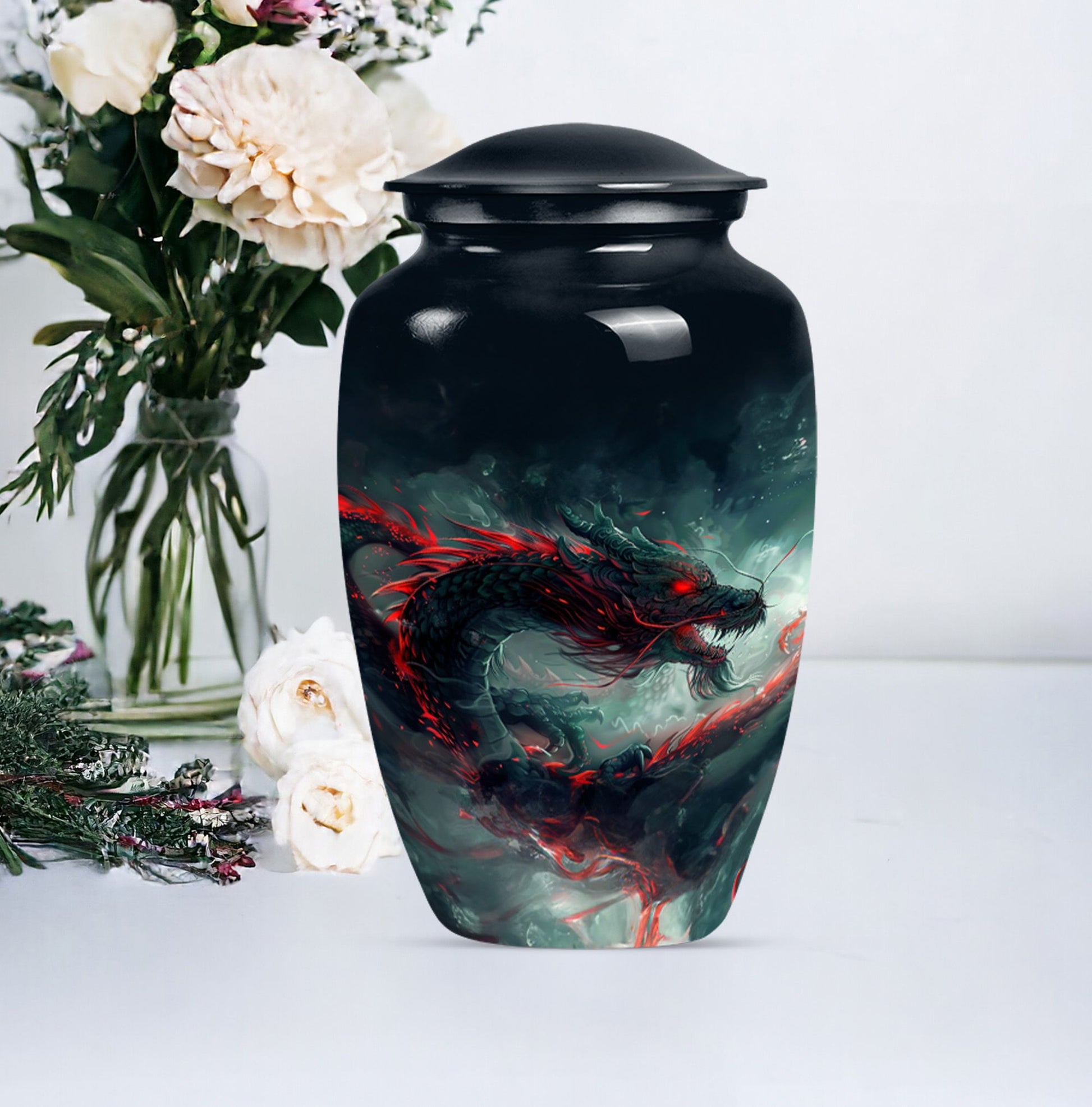 Classic dragon urn, aluminium cremation urn for women