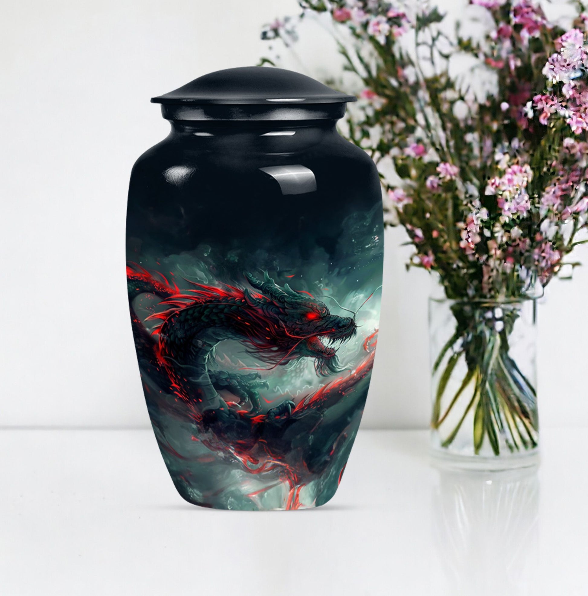 Classic dragon urn, aluminium cremation urn for women