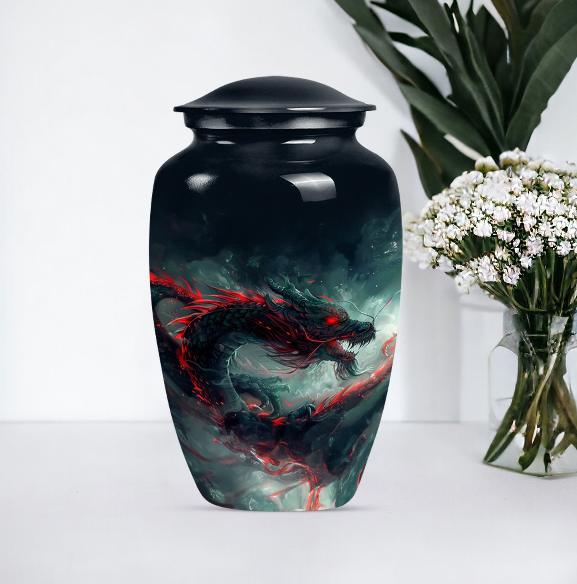 Classic dragon urn, aluminium cremation urn for women