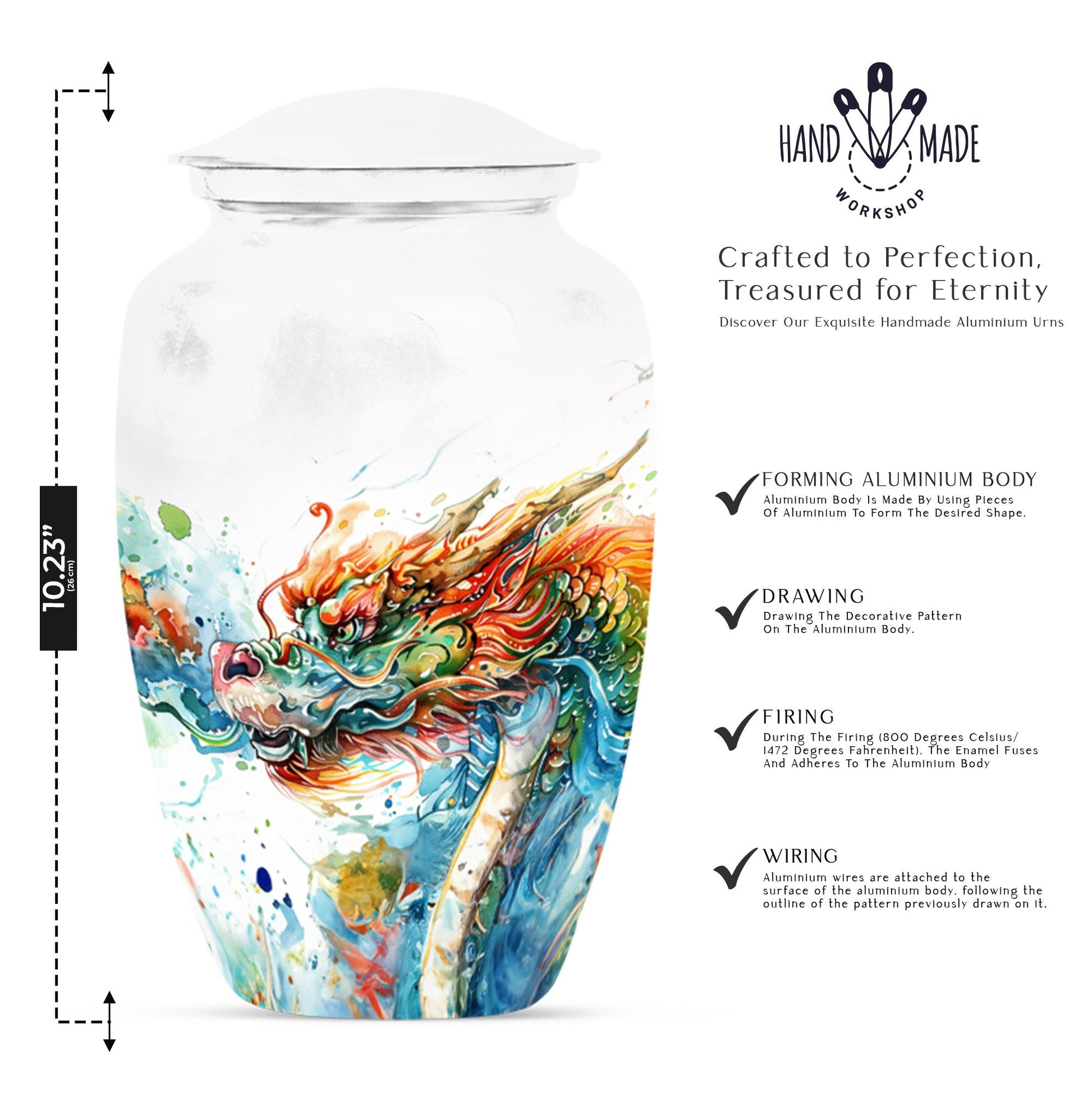 Classic dragon urn - aluminium, large memorial forever urn