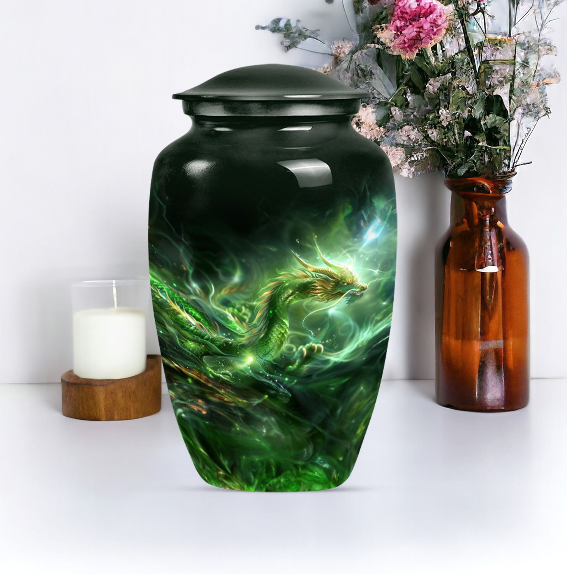 Classic 10-inch dragon urn for Dad's ashes.