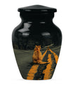 10-inch classic orange cat urn made of aluminium.