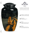 10-inch classic orange cat urn made of aluminium.