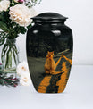 10-inch classic orange cat urn made of aluminium.