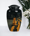 10-inch classic orange cat urn made of aluminium.