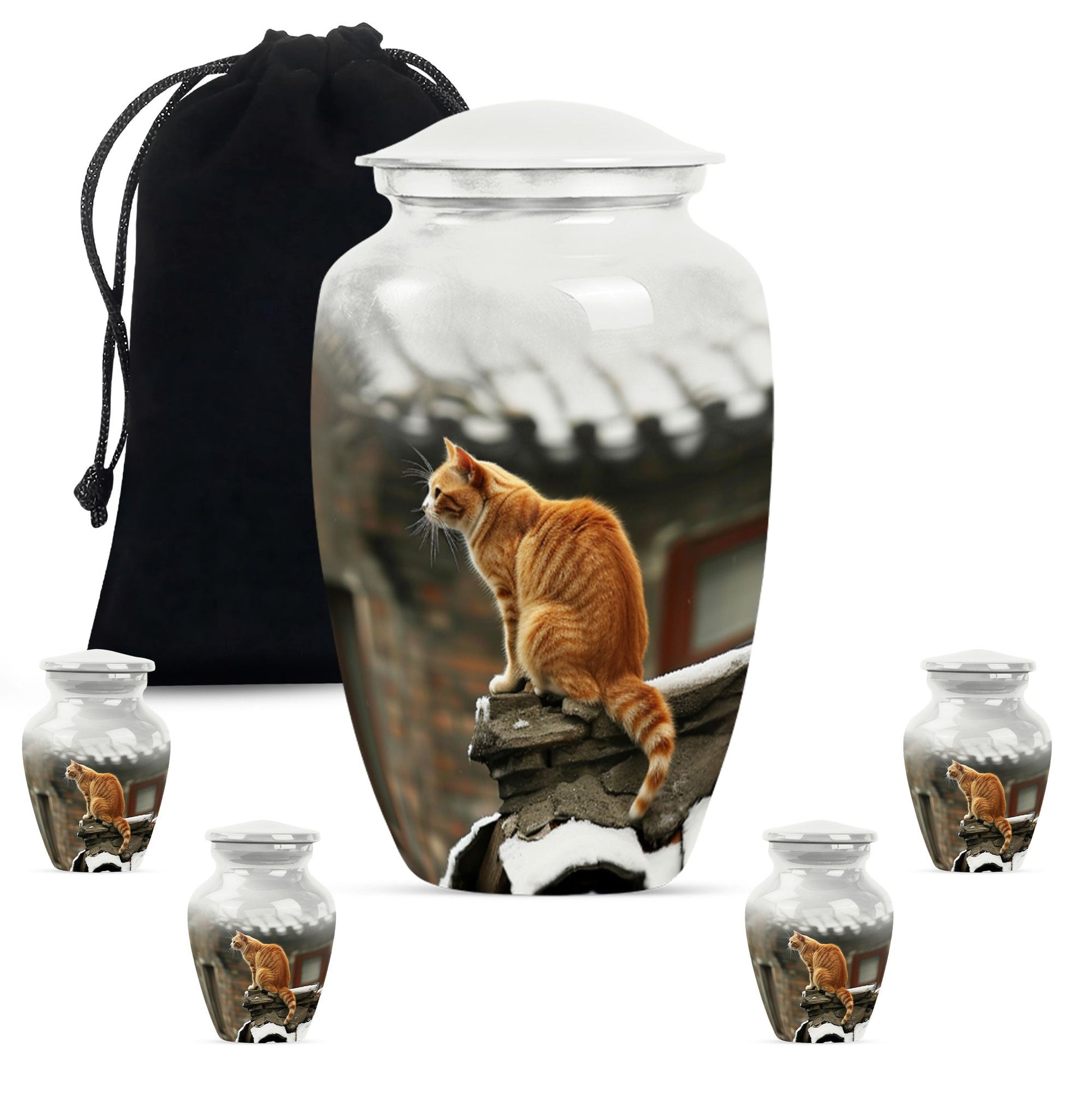 10-inch orange cat memorial urn in classic design.