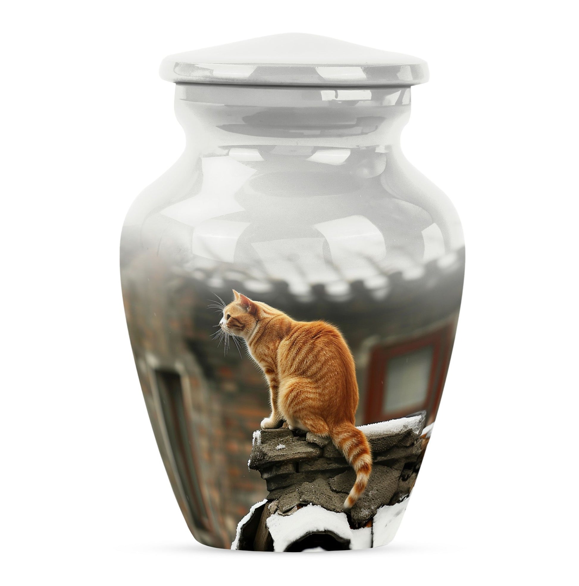 10-inch orange cat memorial urn in classic design.