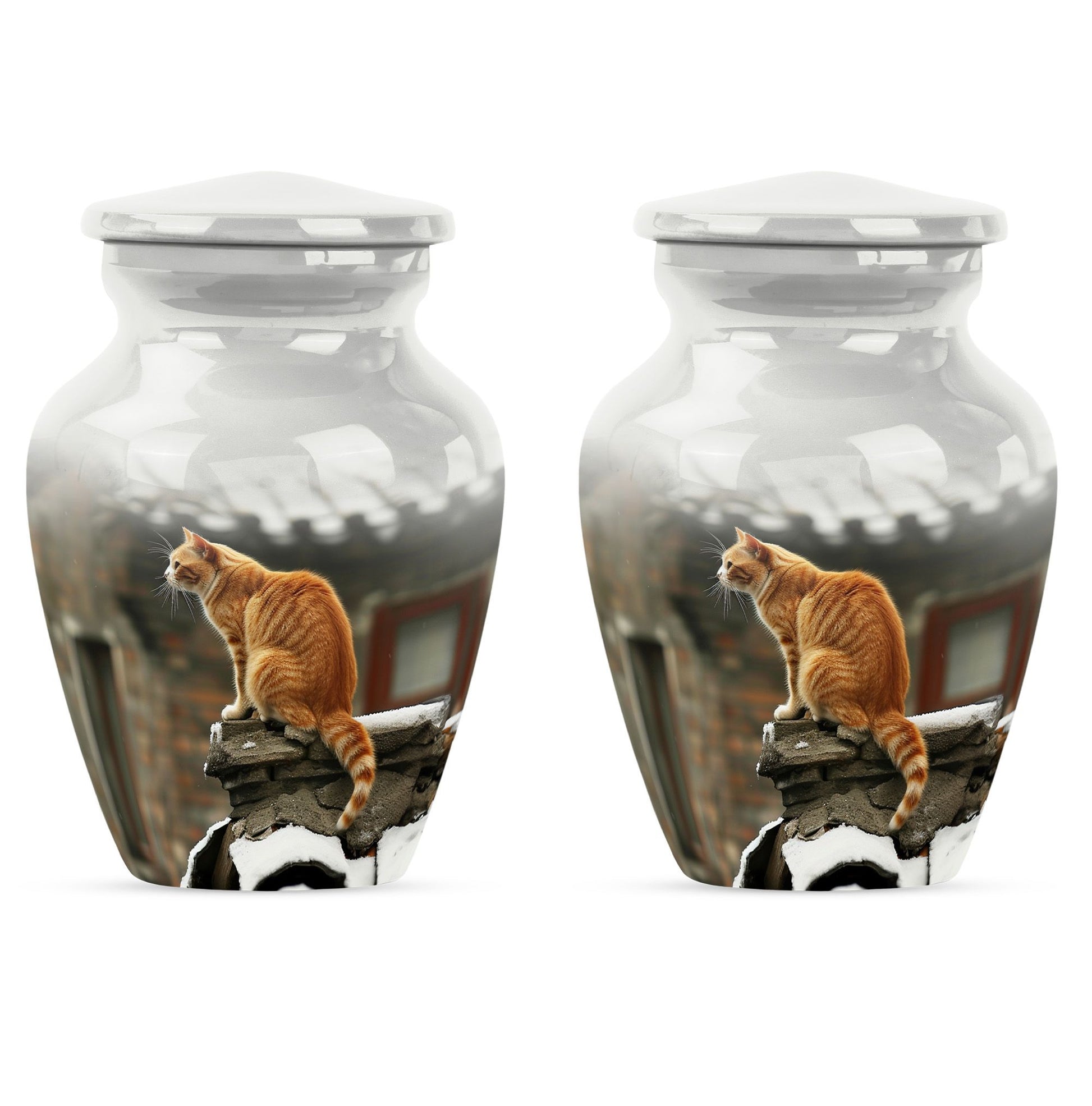 10-inch orange cat memorial urn in classic design.