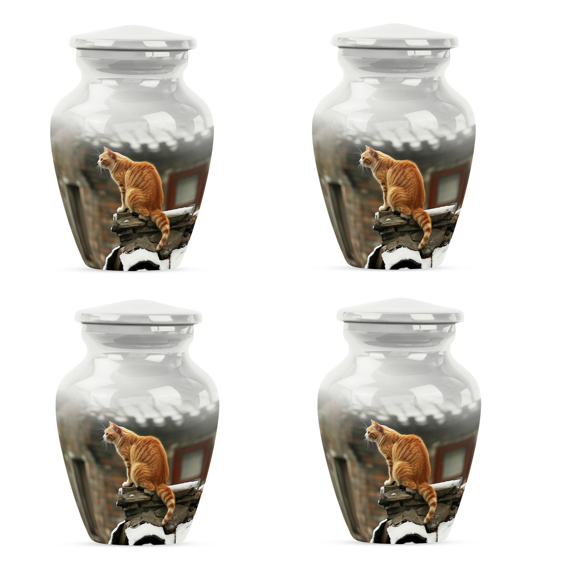 10-inch orange cat memorial urn in classic design.