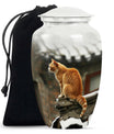 10-inch orange cat memorial urn in classic design.