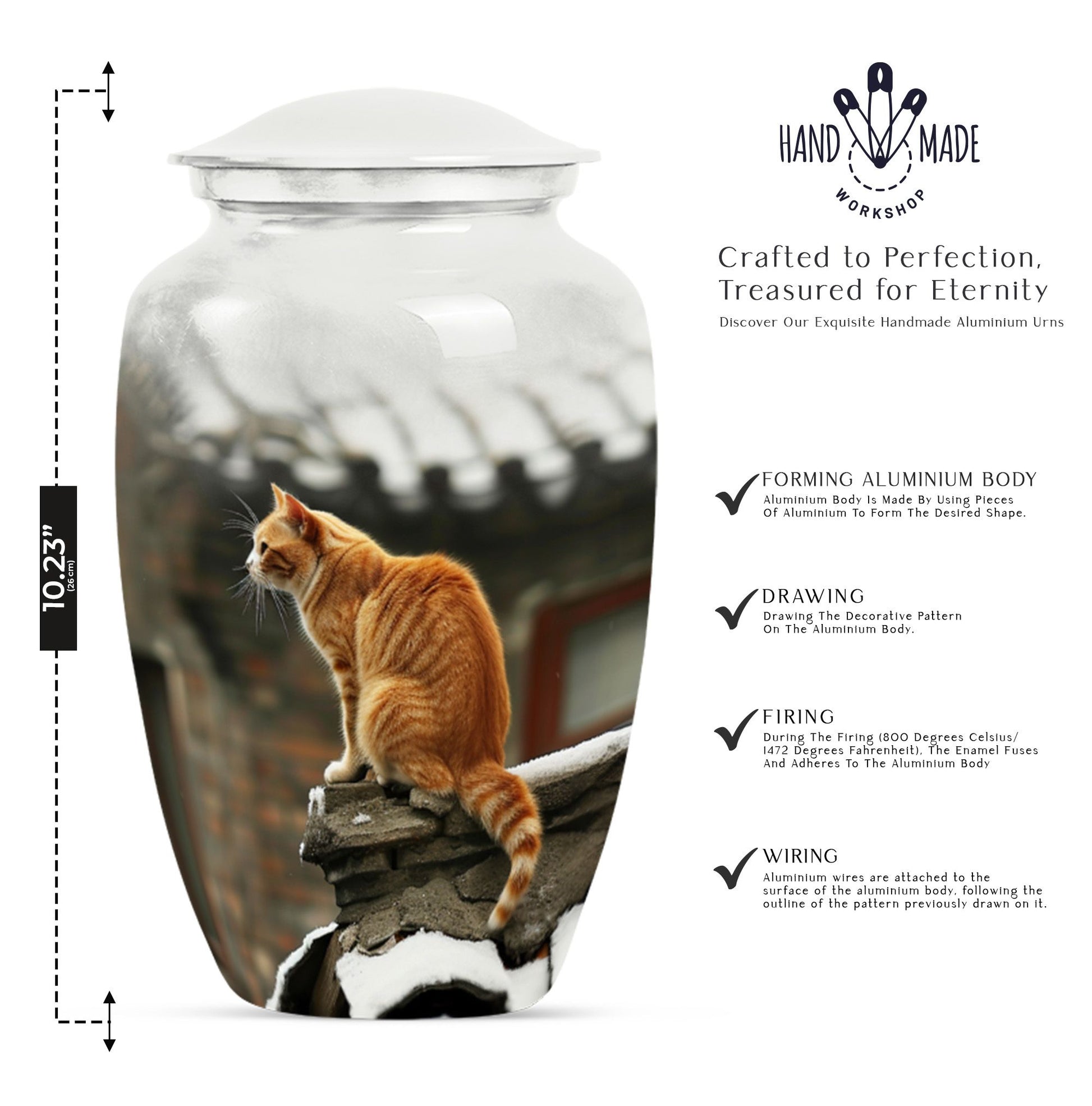 10-inch orange cat memorial urn in classic design.